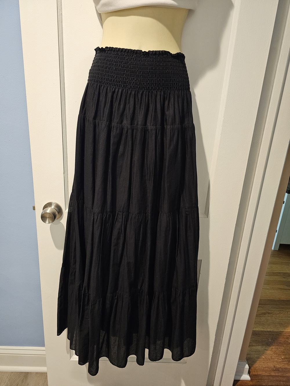 Express Black Tiered Maxi Skirt with Smocked Waistband